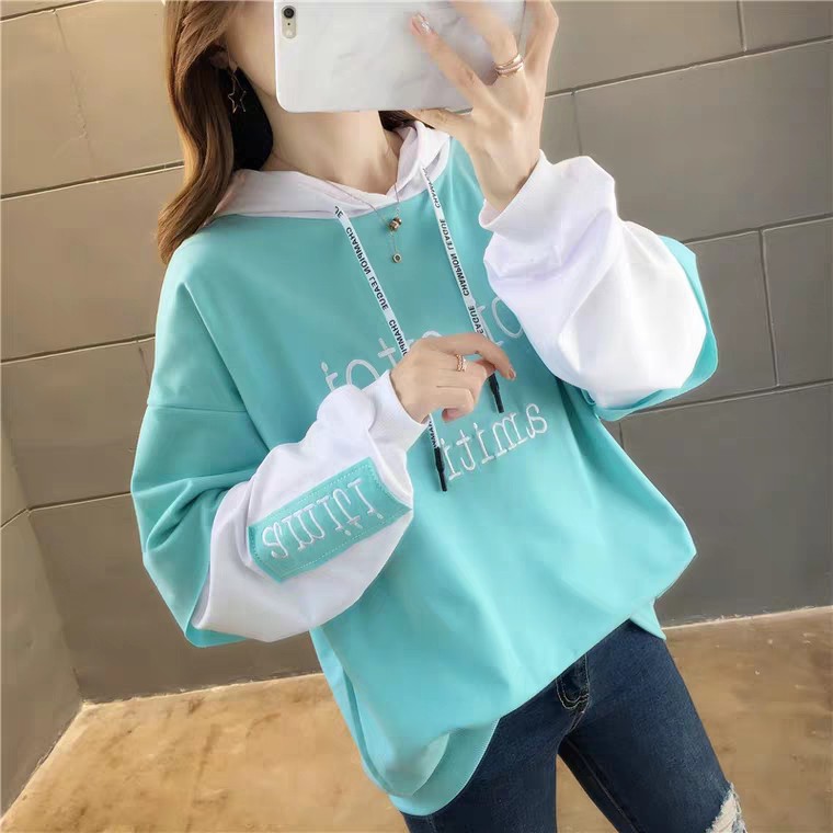 Áo hoodie Nữ phối màu cánh tay ấn tượng, in chữ siêu chất - New Hot 2021