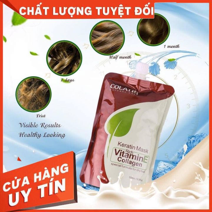 [CHÍNH HÃNG]  kem hấp dầu .kem ủ tóc COLLAGEN VITAMIN E COLATIN MASK - SIÊU MƯỢT TÓC TÚI 500ML. phục hồi hư tổn ,chống