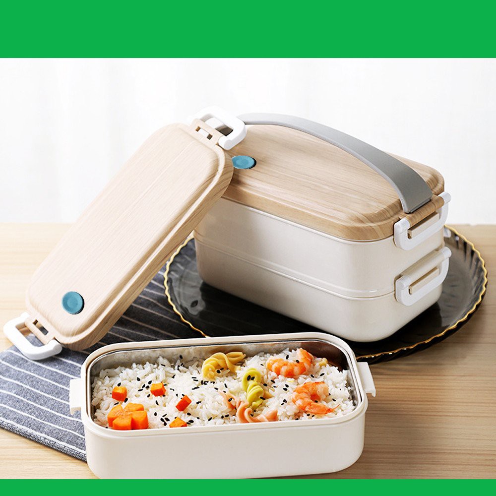 Hộp cơm trưa văn phòng, hai tầng, 4 ngăn, ruột inox 304. Phong cách Nhật Bản. Đồng bộ túi giữ nhiệt | BigBuy360 - bigbuy360.vn