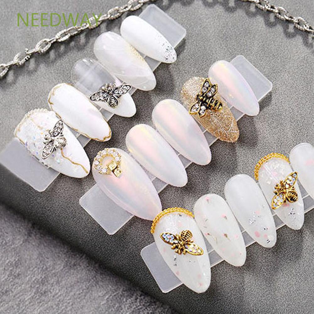 NEEDWAY Girls Bees Nail|Japanese Manicure accessories DIY Nail Art Decorations Women 10Pcs/set Alloy Retro Nail Jewelry 3D Nail sticker drills