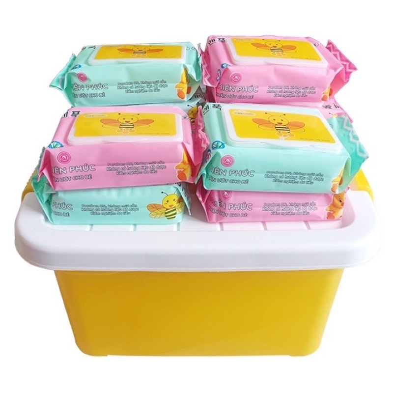 Khăn giấy ướt vịt vàng 10 gói kèm thùng nhựa