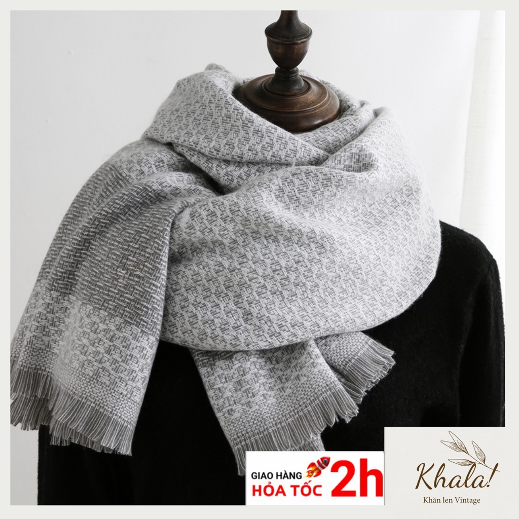 Khăn choàng cổ màu xám trắng phong cách vintage - KHĂN LEN KHALA - K15
