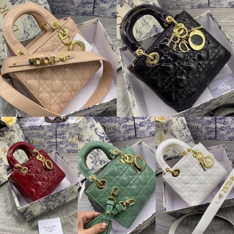 Túi xách diorlady spsl Chất da bóng patent đặc trưng của dòng dior