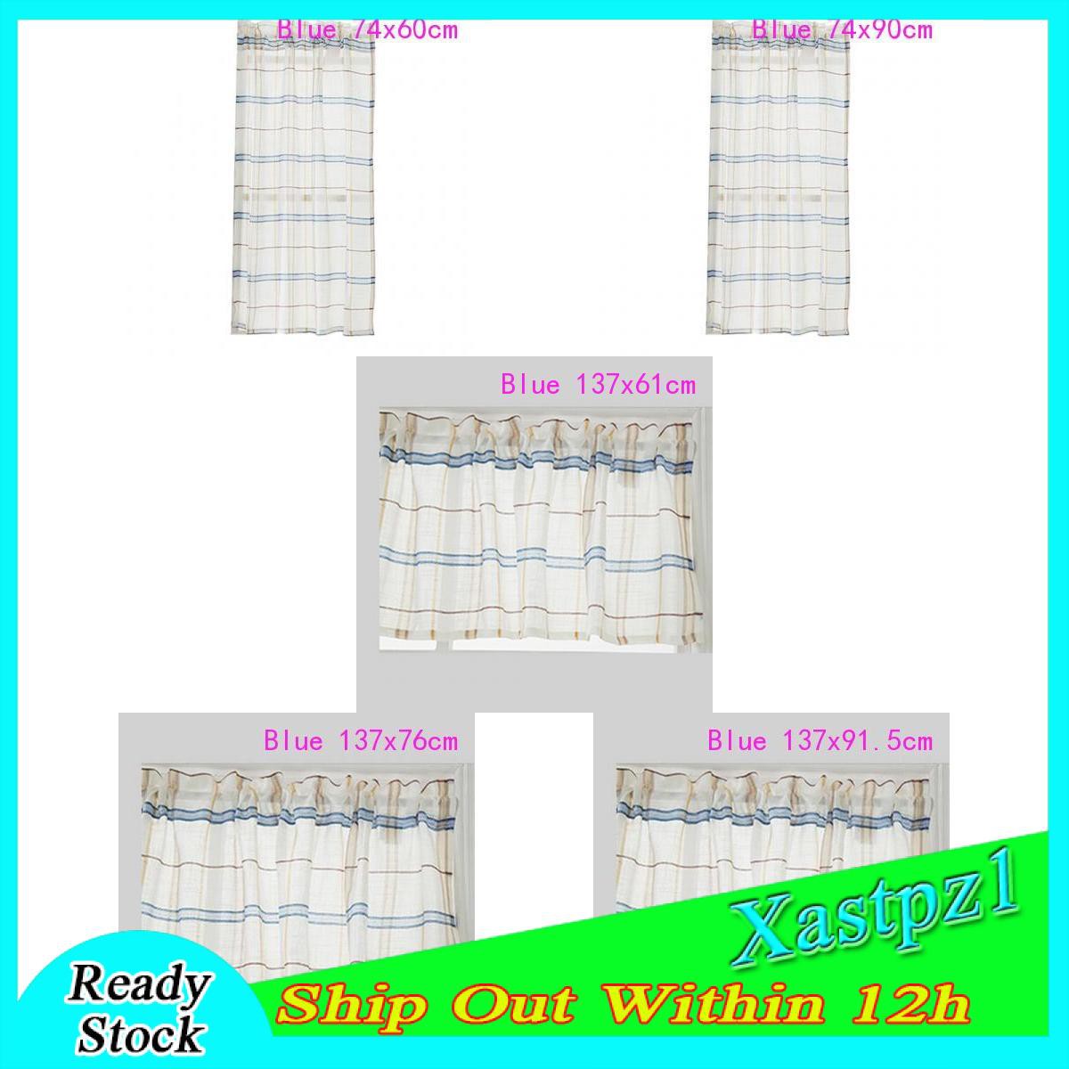 [Ready Stock] Rod Pocket Checked Linen Window Voile Curtain Valance Tier