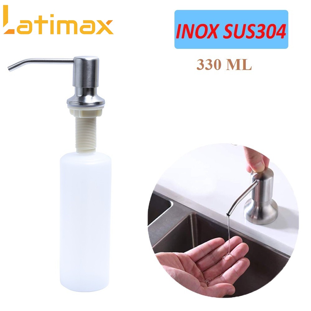 Bình đựng nước rửa chén gắn chậu rửa đầu vòi xịt Inox 304 Latimax Cao cấp - Dung tích 330ml