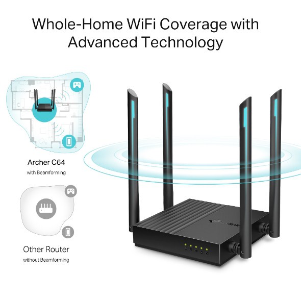 Bộ Phát Wifi TP-Link Archer C64 Băng Tần Kép Chuẩn AC1200 - Hàng Chính Hãng