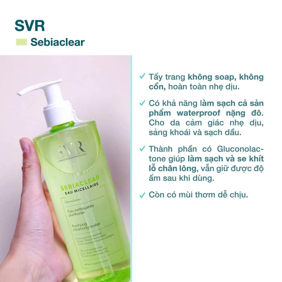 Nước Tẩy Trang SVR Sebiaclear Eau Micellaire dành cho da nhạy cảm, da dầu 400ml