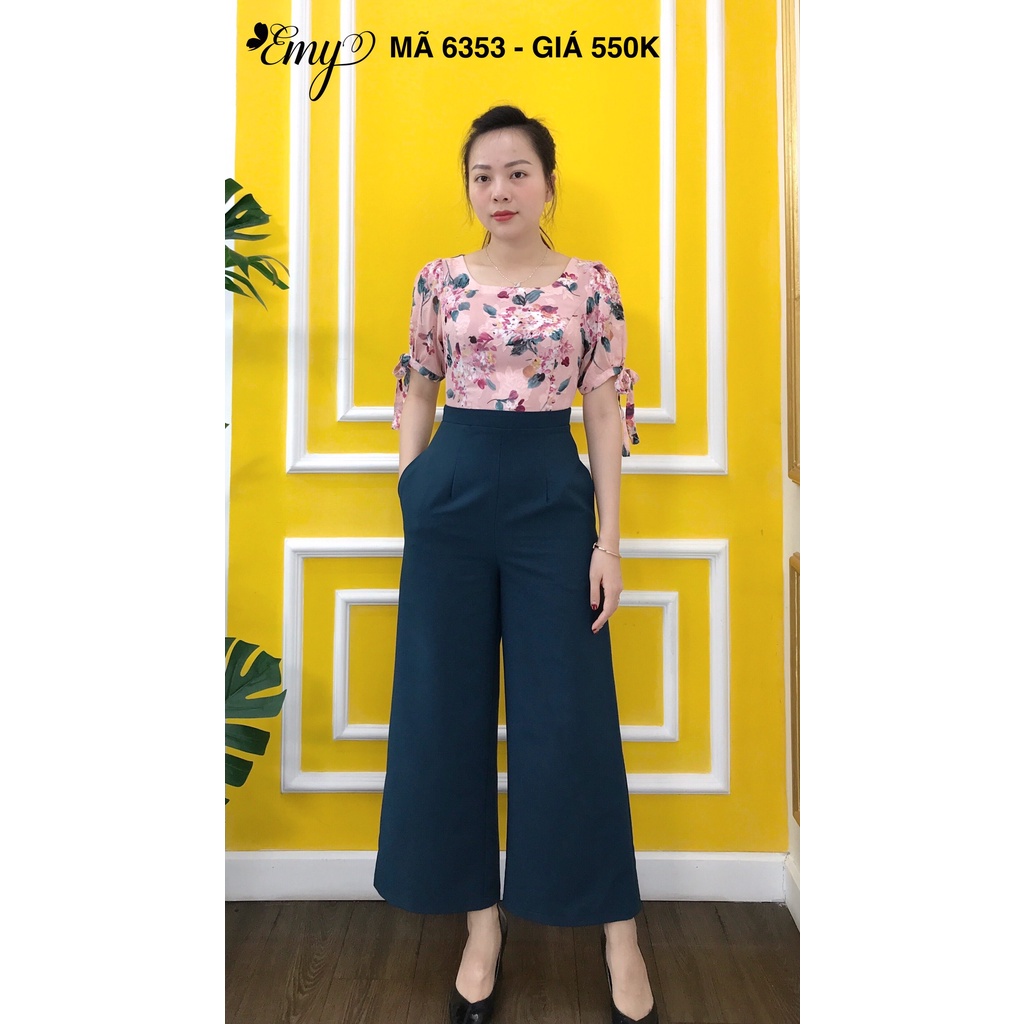 Váy EMY Jumpsuit EM6353 Phối Vải Tay Nơ Có Túi