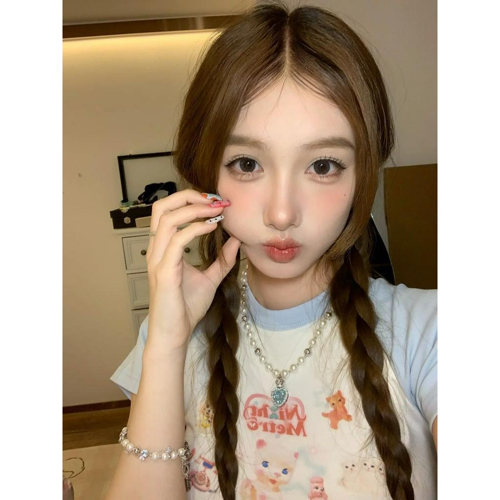 Ethelgirl Áo Thun Tay Ngắn In Hình Mèo Thời Trang Hàn Quốc Dành Cho Nữ