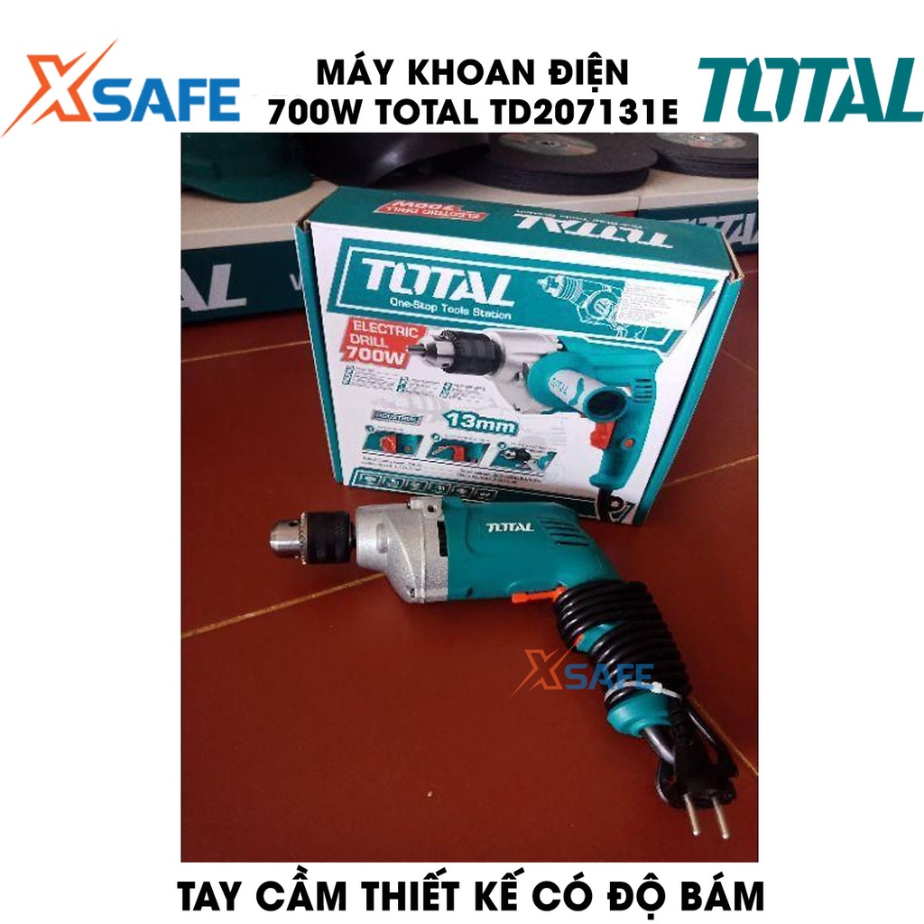 Máy khoan cầm tay TOTAL TD207131E công suất 700w, tốc độ 1200rpm, đầu khoan 1.5-13mm, khả năng khoan sắt 13mm, gỗ 25mm