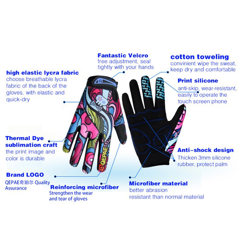 Găng tay xe đạp che phủ toàn bộ ngón thoáng khí chống sốc chống trượt có đệm lòng bàn tay thời trang ngoài trời unisex