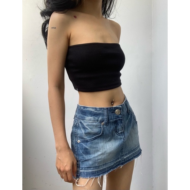 SP001103 Áo Tube Ribbed Black- Tiệm Mềm Croptop