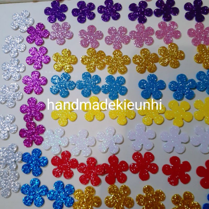 50 - 100 - 150 Hoa mai 3.5cm, 2.3cm, 1.5cm bằng giấy xốp kim tuyến - Hình trang trí thiệp, lớp học,  hoa handmade....