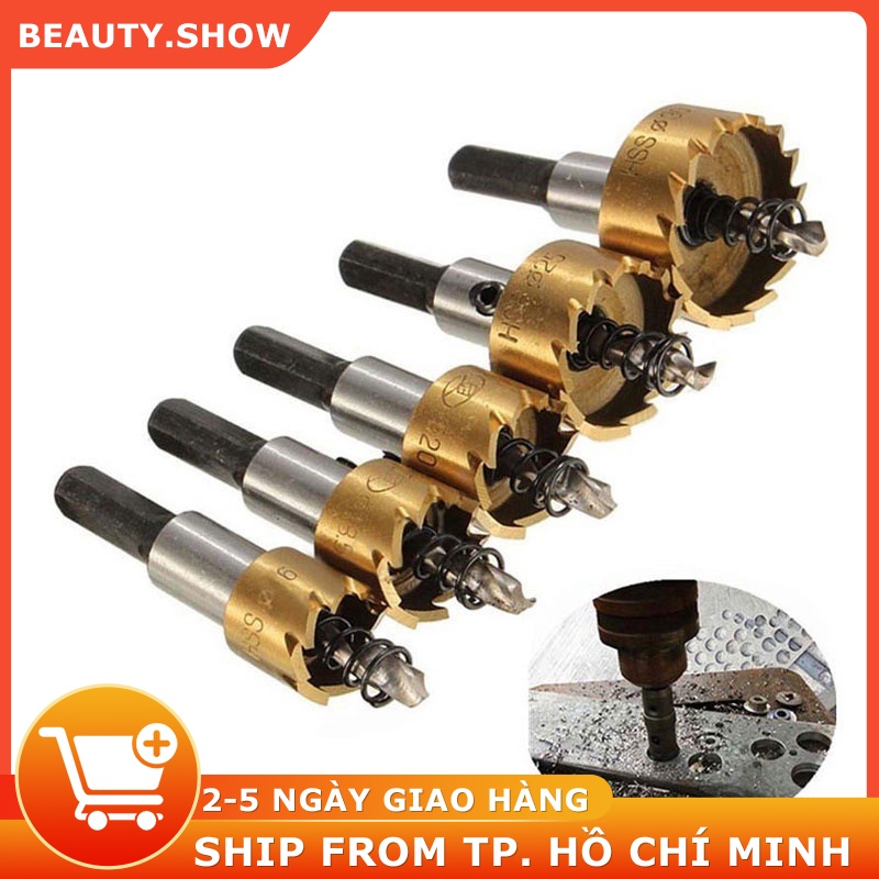 Bộ 5 Mũi Khoan Khoét Lỗ - Mũi Khoét Kim Loại Thép HSS Kích Thước 16mm - 30mm Có Mũi Định Tâm