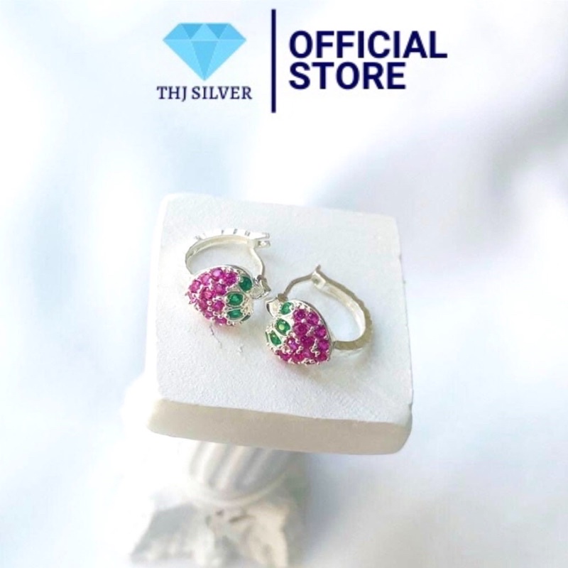 Bông tai cho bé , Bông dâu tây xinh xắn chuẩn bạc ta - THJ SLIVER