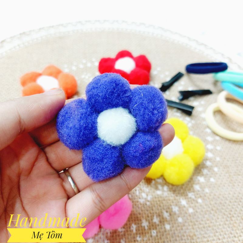 1 chiếc kẹp tóc, dây buộc tóc handmade hình hoa từ quả bông cho bé gái,Mẹ Tôm