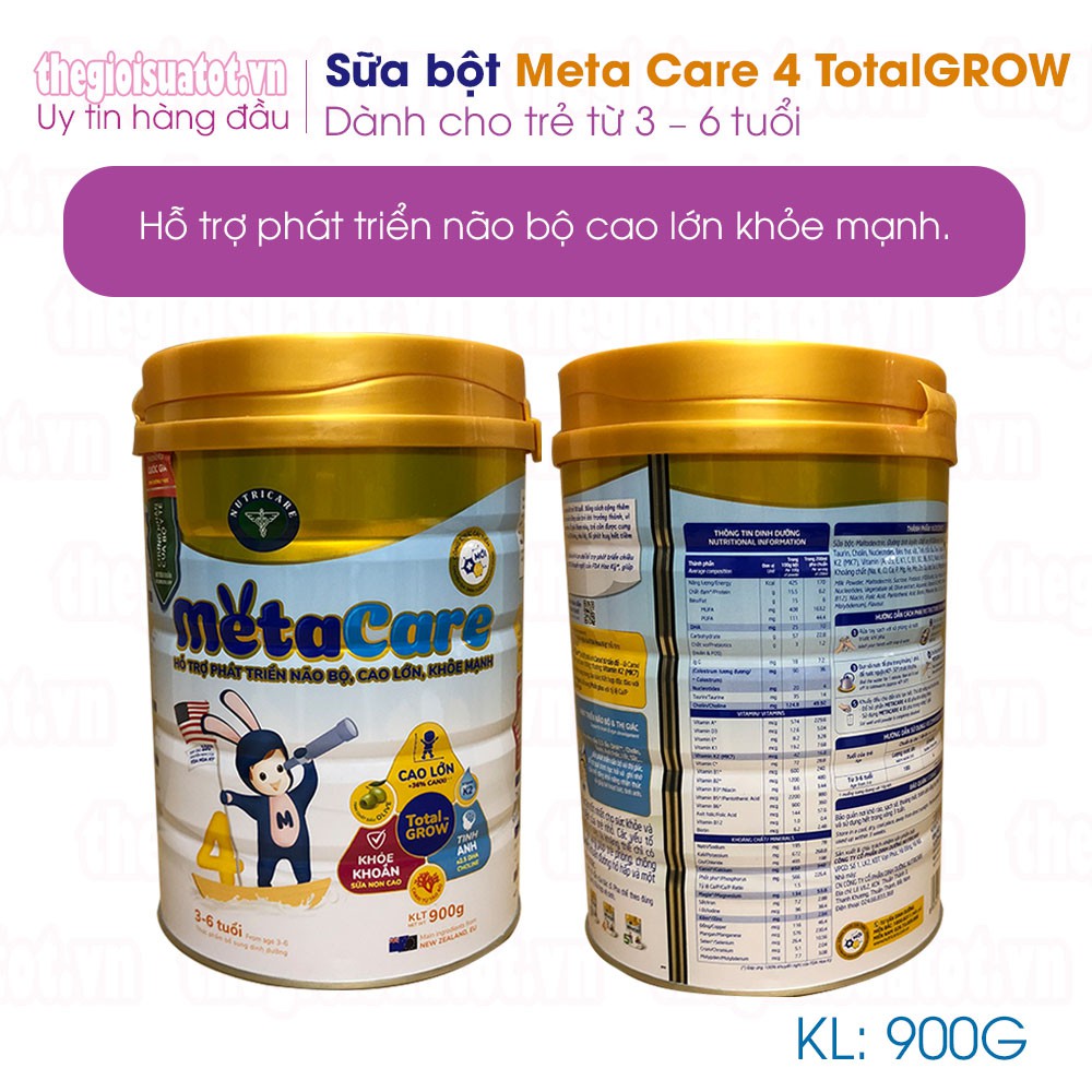 Sữa bột Meta Care 4 Hỗ trợ Phát triển Não bộ Cao lớn Khỏe mạnh-900g Mẫu mới