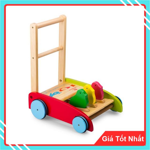 Xe Tập Đi Đại Vỹ Bằng Gỗ 3 Con Gà Cao Cấp Cho Bé Yêu, Màu Xanh Đỏ Vàng Kết Hợp.