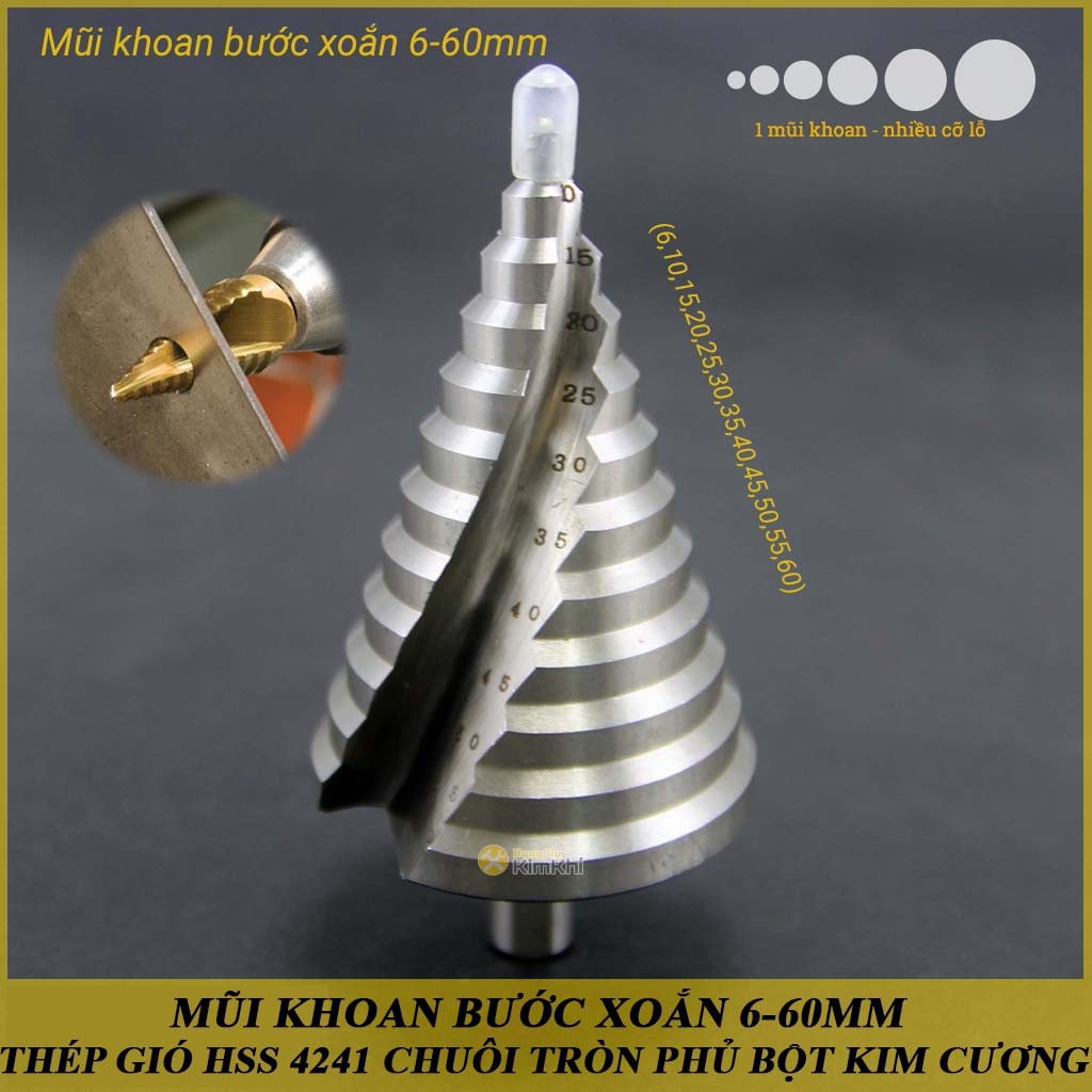 Mũi khoan bước xoắn trắng chuôi tròn 6-60mm HHS 4241 phủ kim cương