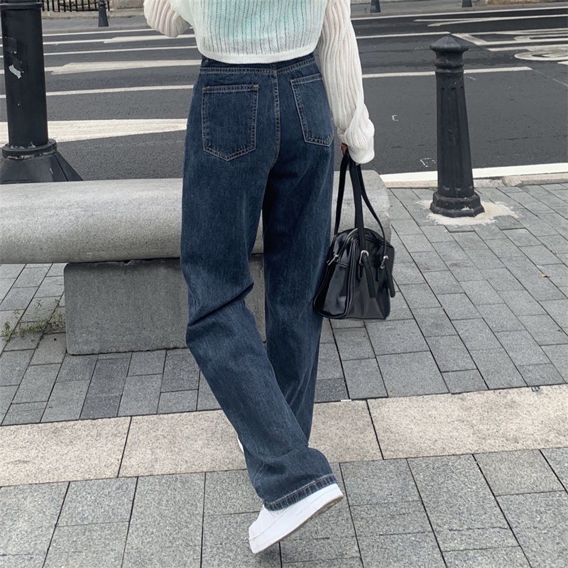 Xiaozhainv Quần jeans lưng cao dáng rộng phong cách Hàn Quốc dành cho nữ