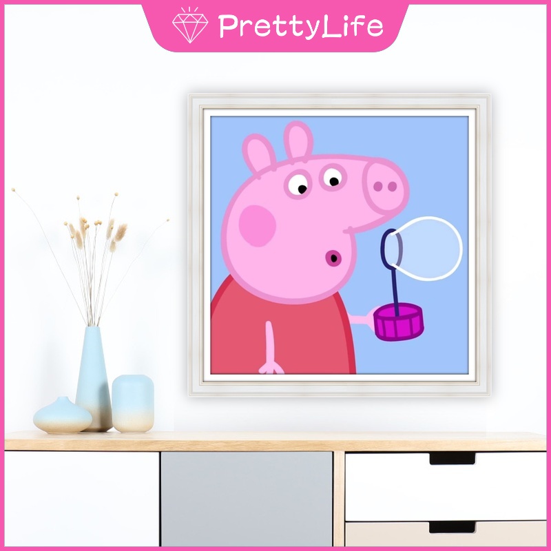 Bộ Tranh Đính Đá 5D Tự Làm Hình Heo Peppa 30x30cm / 40x40cm Trang Trí Nhà Cửa