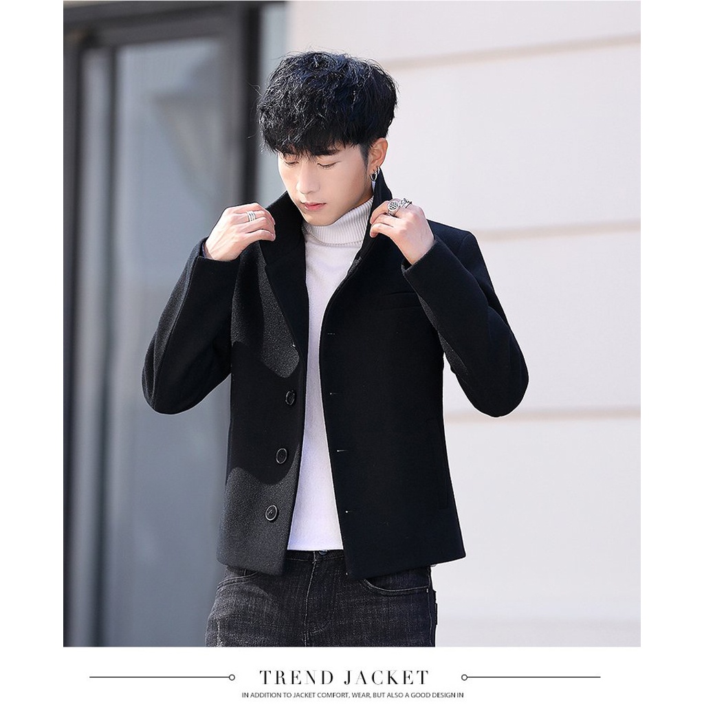 Áo Blazer Nam Chất Liệu Dạ Cao Cấp , Áo Dạ Nam Hàn Quốc Dáng Ngắn