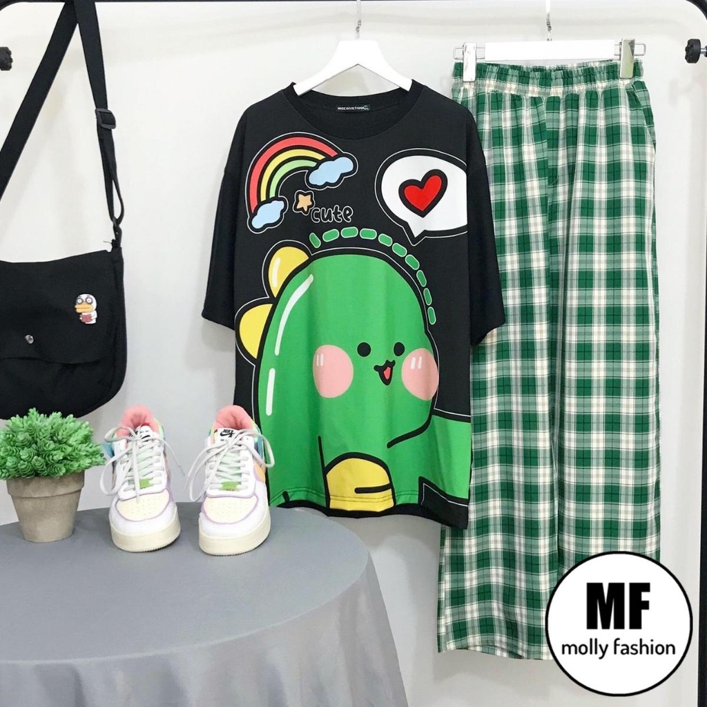 Set đồ nữ quần dài Caro Kate ống rộng KLONG CUTE ❤️ Đồ bộ hoạt hình Freesize Molly Fashion