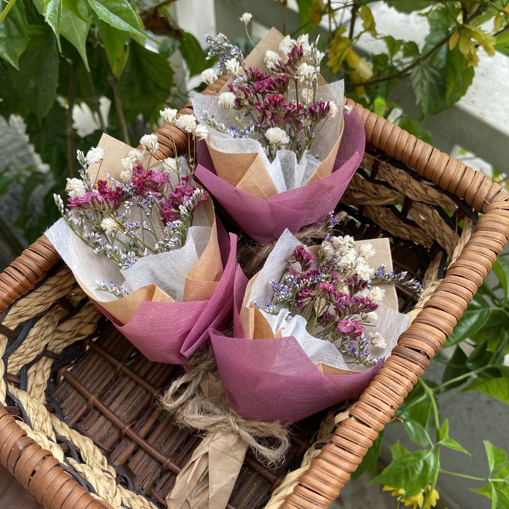 Bó hoa khô mini trang trí, decor hộp quà MIX
