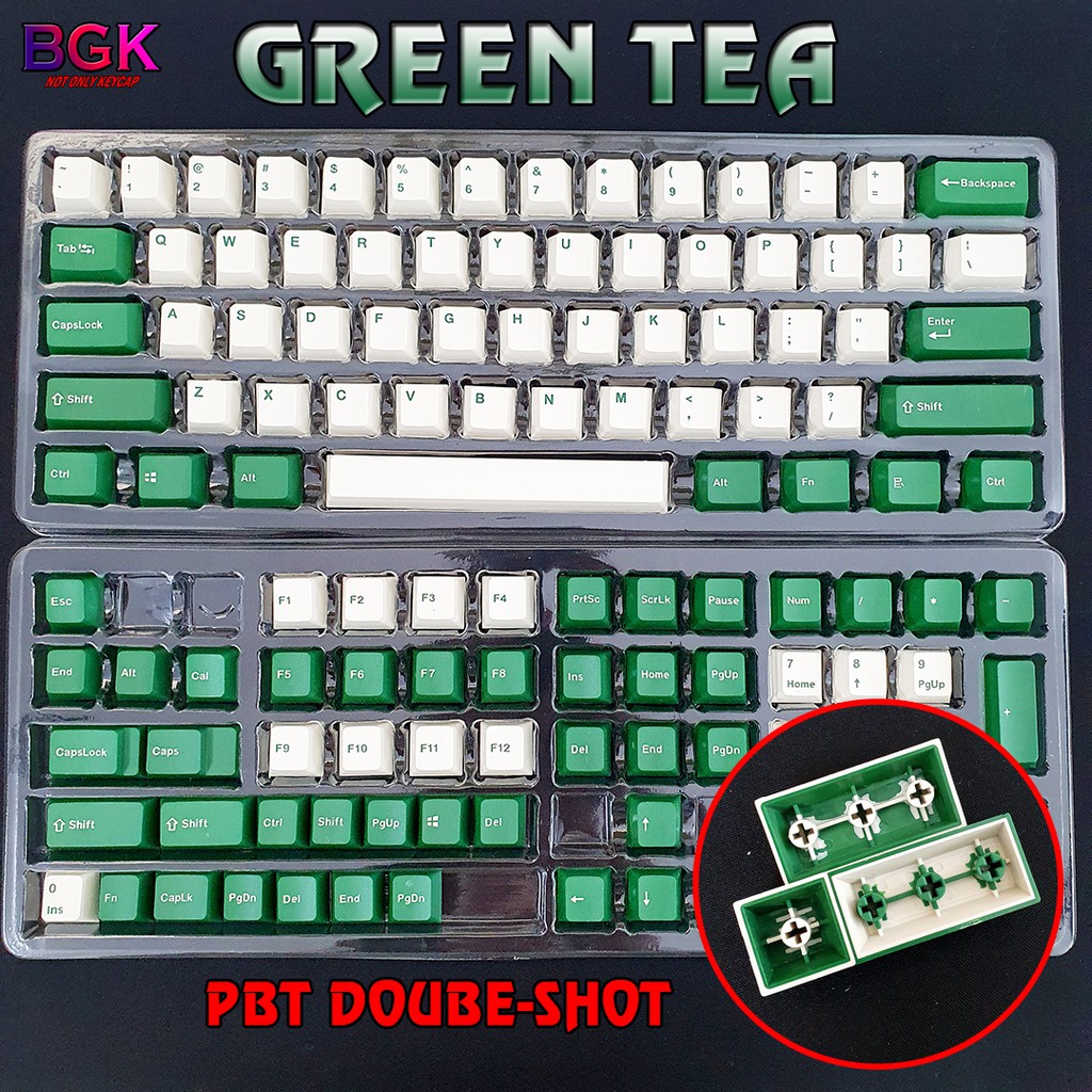 Bộ Keycap Green Tea Trà Xanh 123 Phím Font chữ đẹp,PBT Dày Double-Shot, dùng được nhiều layout