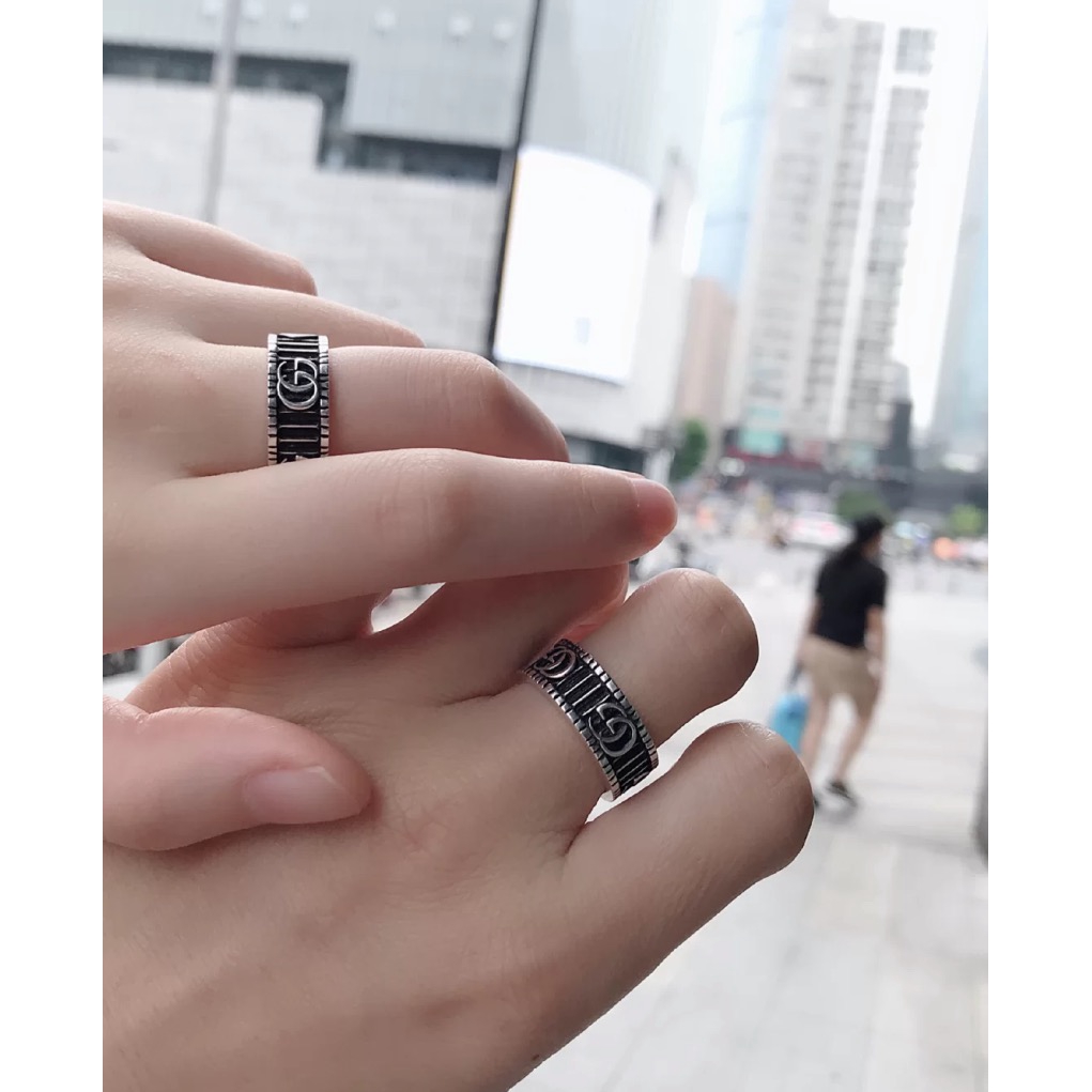Nhẫn Đôi Chữ G Đôi Cổ Điển + Vòng Thép Titan + Nhẫn Cặp Đôi Làm Quà Tặng Valentine Cho Bạn Gái