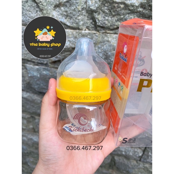 BÌNH SỮA SƠ SINH PPSU KICHI CỔ RỘNG 90ML/160ML TẶNG THÊM 1 NÚM