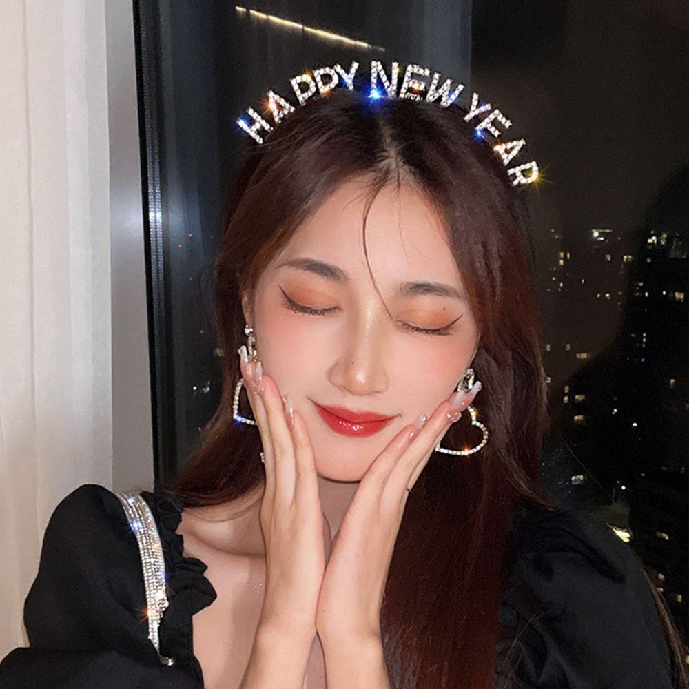 IVORY Băng Đô Cài Tóc Bằng Hợp Kim In Chữ HAPPY New Year / Giáng Sinh / Năm Mới Phong Cách Hàn Quốc Cho Nữ