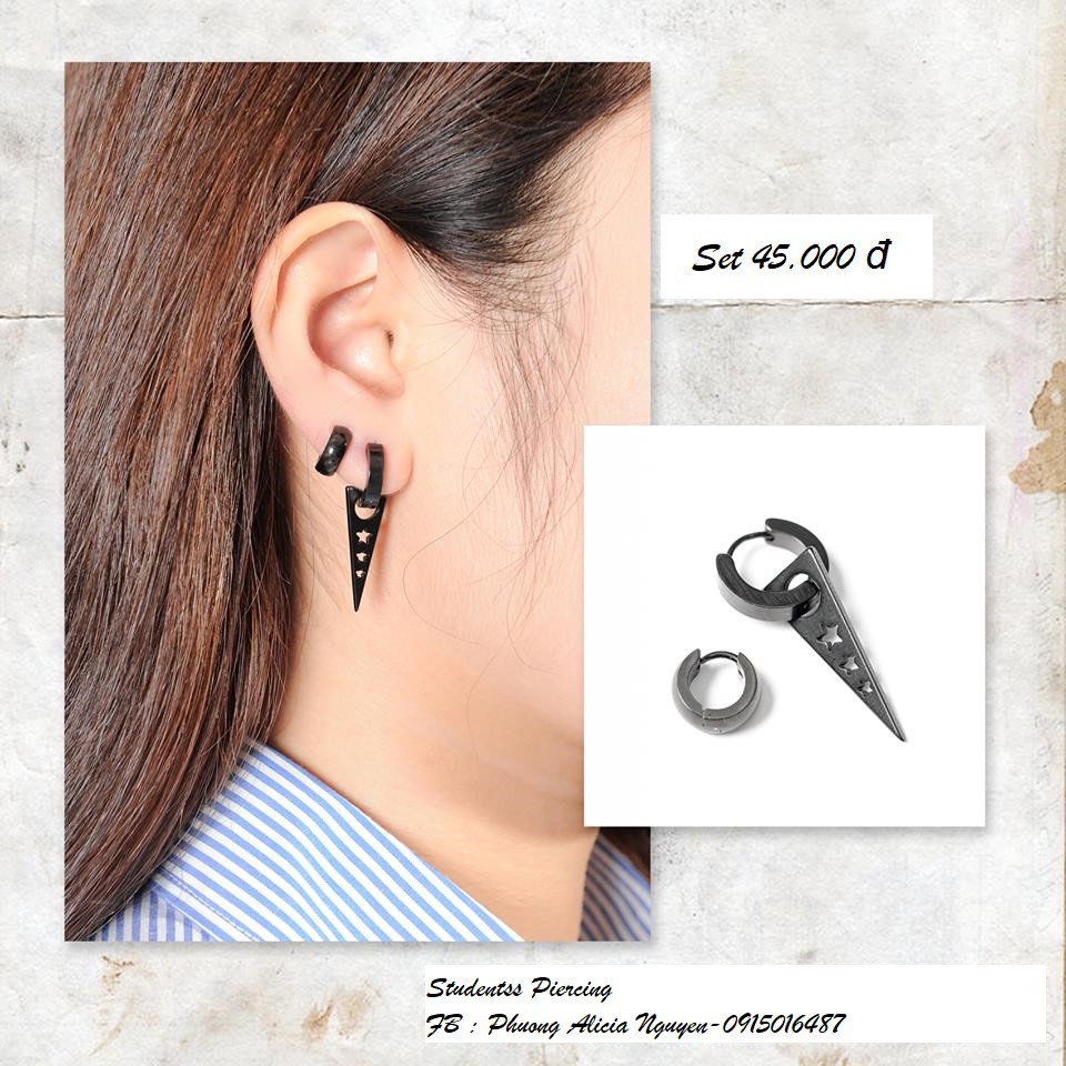 Set khuyên : 1 khuyên vòng tam giác +1 khuyên vòng đen