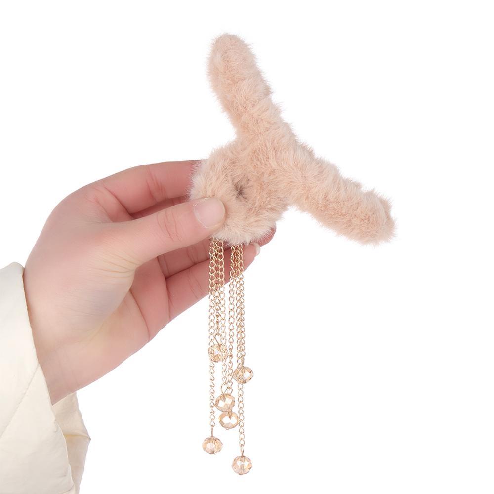 Kẹp Tóc Càng Cua Dài Đính Lông Giả Thời Trang Thu Đông