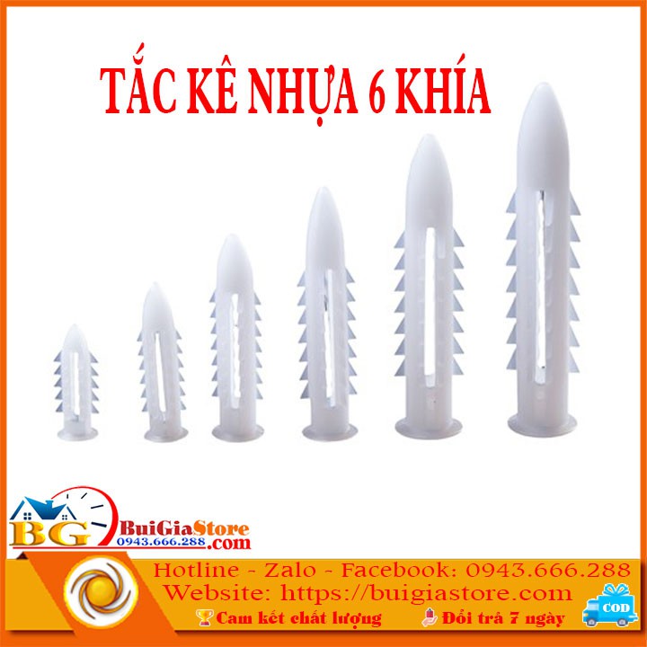 100 cái tắc kê nhựa 6 khía đủ các kích cỡ từ số 2 đến số 10 (nở nhựa nhiều cỡ)