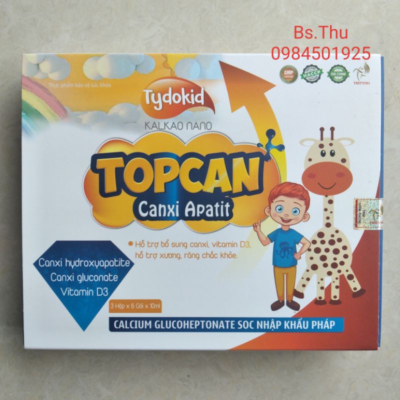 Tydokid Kalkao TOPCAN Canxi apatit hộp 18 gói Canxi Tritydo bổ sung Calci, MK7, vitamin và khoáng chất cho cơ thể