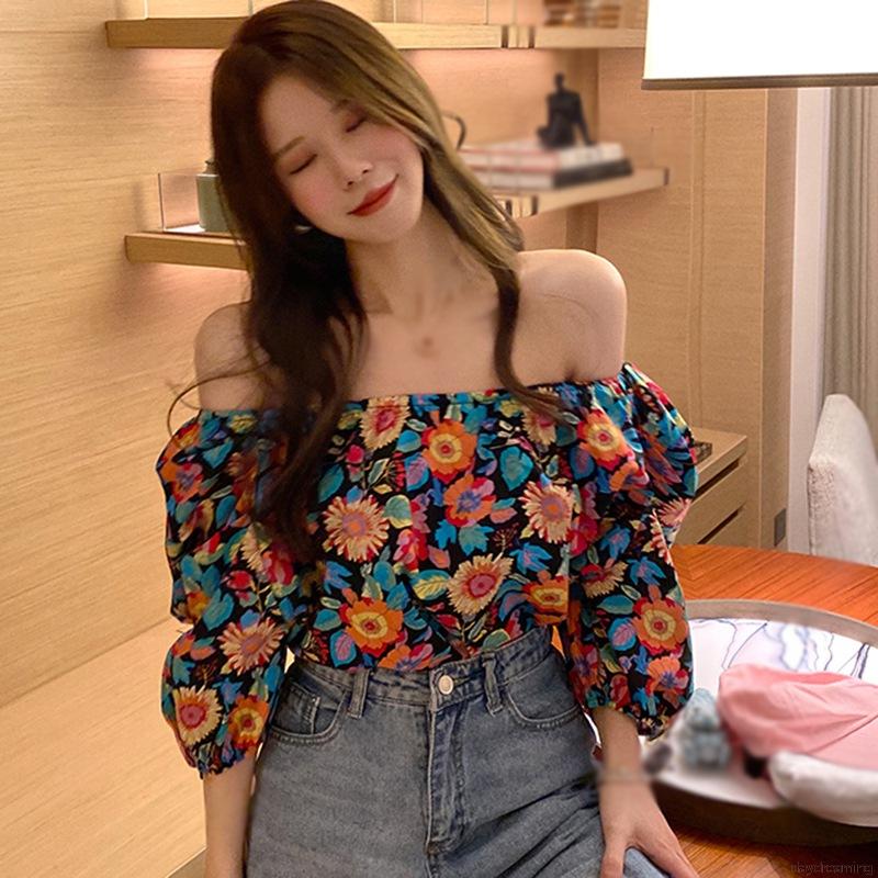 Áo Kiểu Chất Chiffon Tay Ngắn Hoạ Tiết Hoa Thiết Kế Thanh Lịch | BigBuy360 - bigbuy360.vn