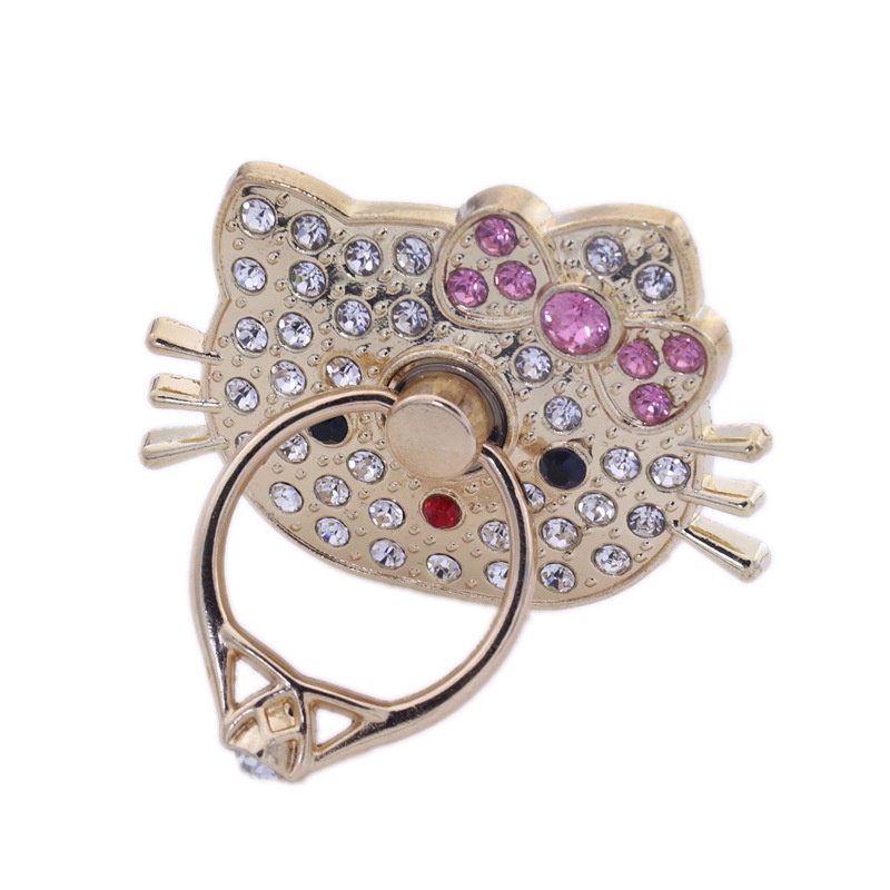 Nhẫn Đỡ Điện Thoại Bằng Kim Loại Đính Đá Kim Cương Nhân Tạo Hình Mèo Hello Kitty Chống Rơi Cho IPhone