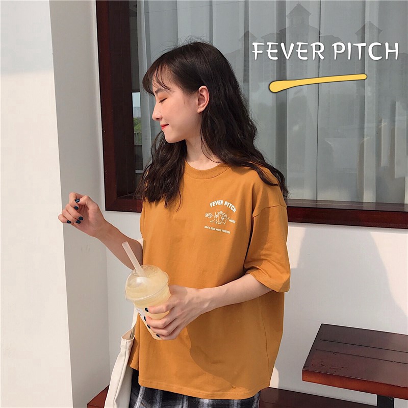 Áo thun SUXI tay ngắn cổ tròn dáng suông in chữ nhiều màu tùy chọn phong cách Hàn Quốc thời trang cho nữ