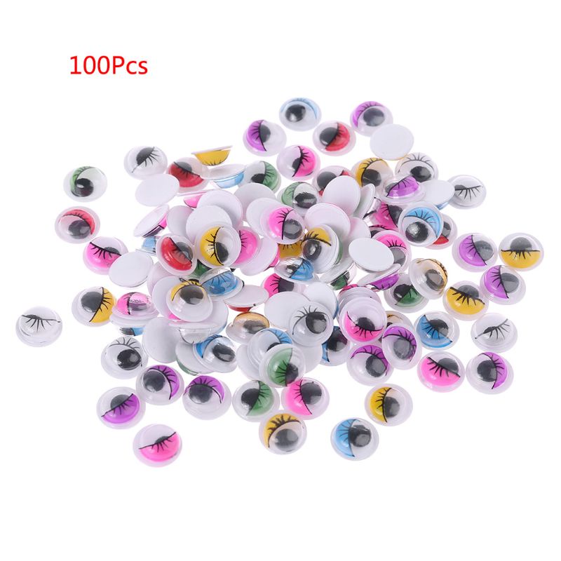 Set 100 Mắt Tự Dính Màu Sắc Hỗn Hợp Kèm Lông Mi Giả Dành Cho Gấu Bông Búp Bê D