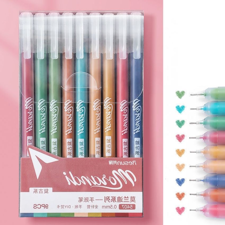 Bút gel Morandi Resun 0.5mm DecorMe Set 9 bút nhiều màu viết sổ tay trang trí thiệp bullet journal