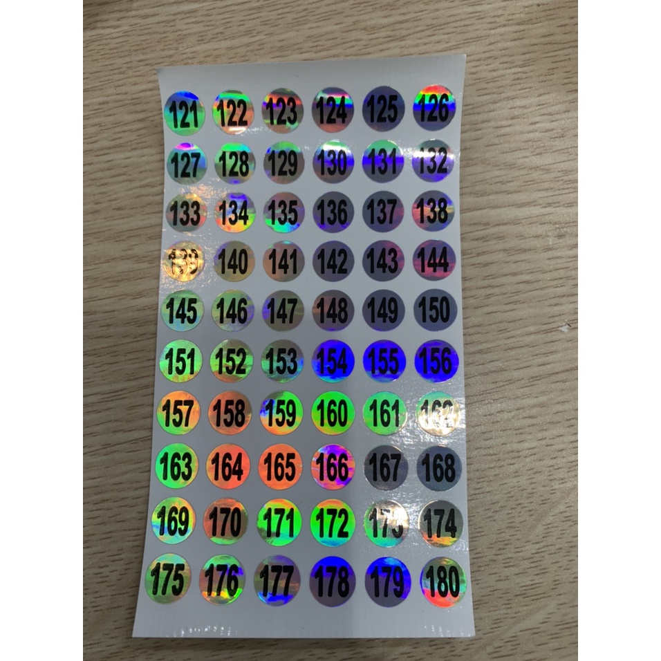 Số dán chai sơn. 60 số/tấm