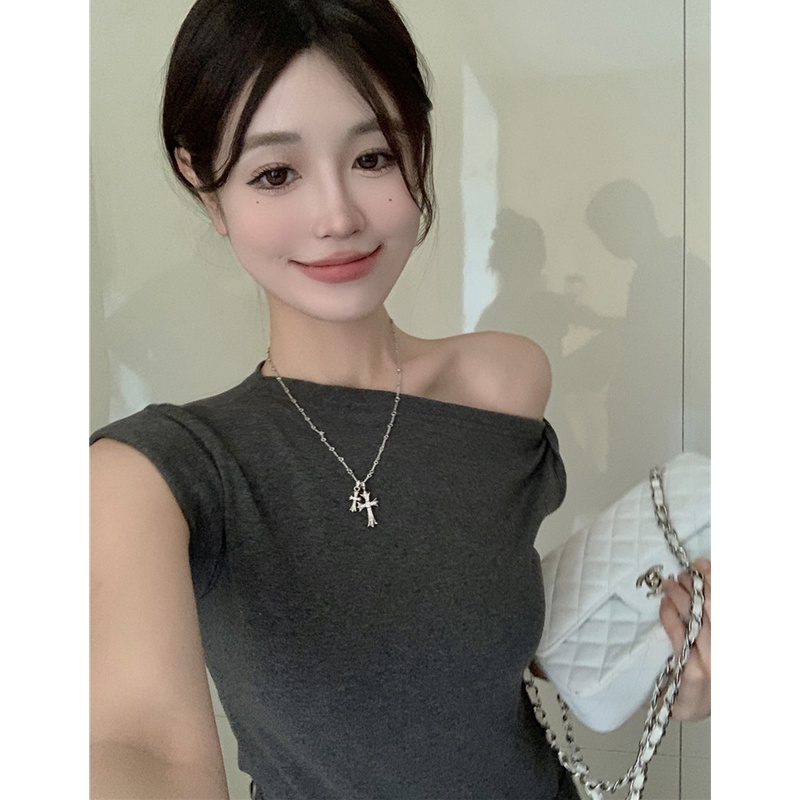 Áo Thun Không Tay Hở Vai Dáng Ôm Thời Trang Quyến Rũ Dành Cho Nữ