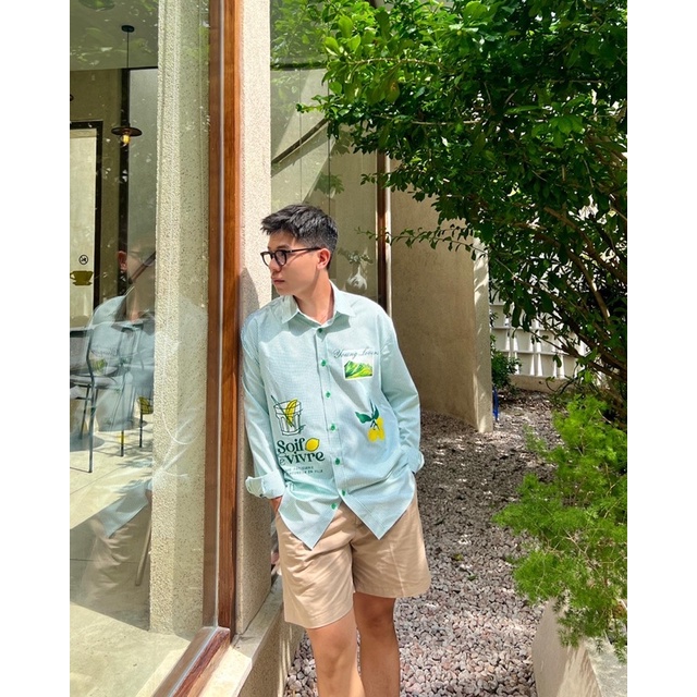 Áo Sơ Mi tay dài sọc xanh lá Emerald