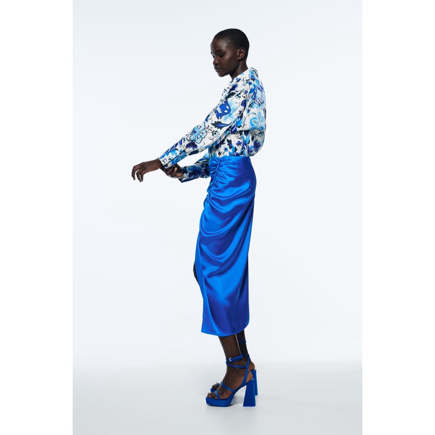 Zara Morocco full tag - Áo Zara sơ mi họa tiết hoa xanh mát AH02SMG40N10