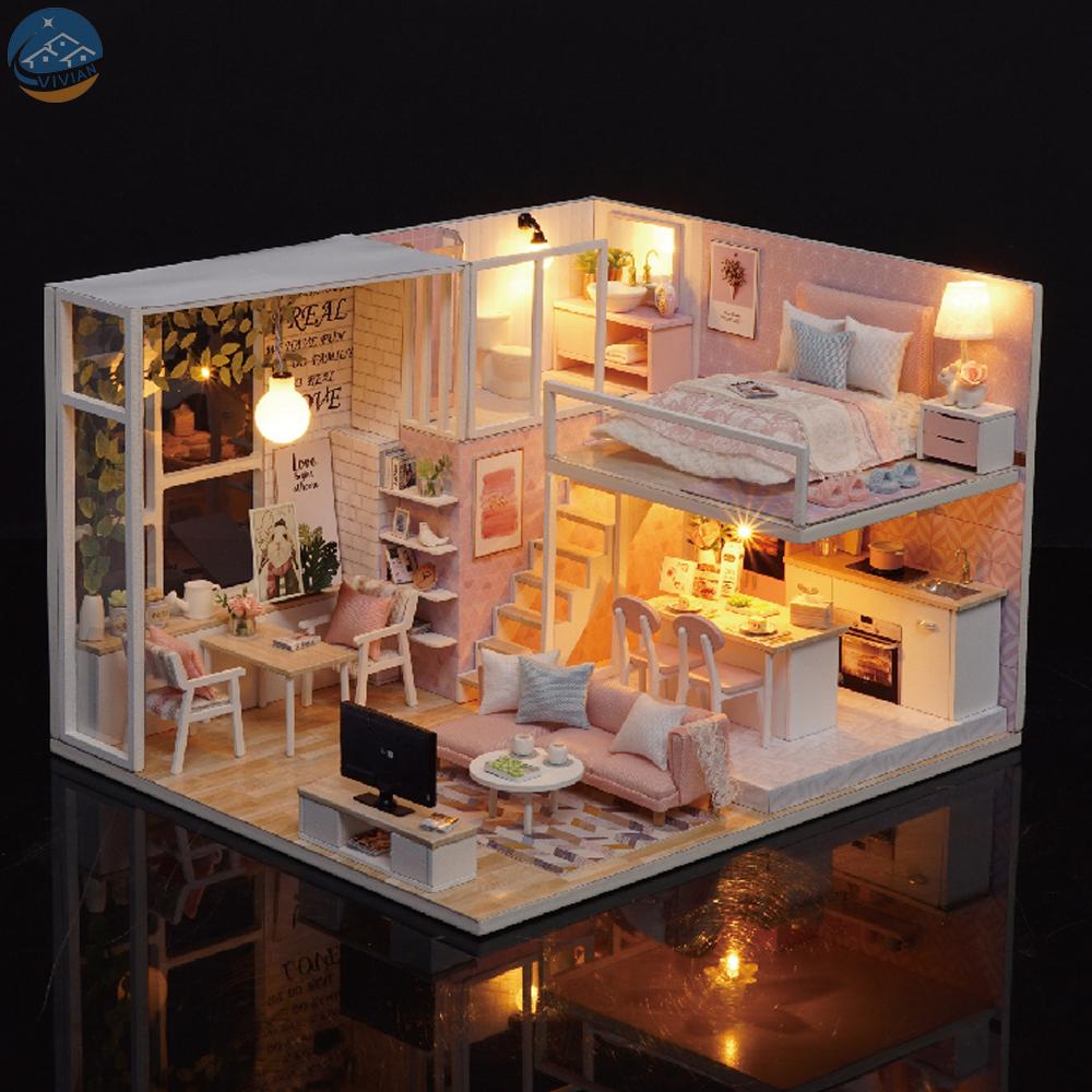 Mô Hình Ngôi Nhà 3d Bằng Gỗ Có Đèn Led Trang Trí Nhà Búp Bê