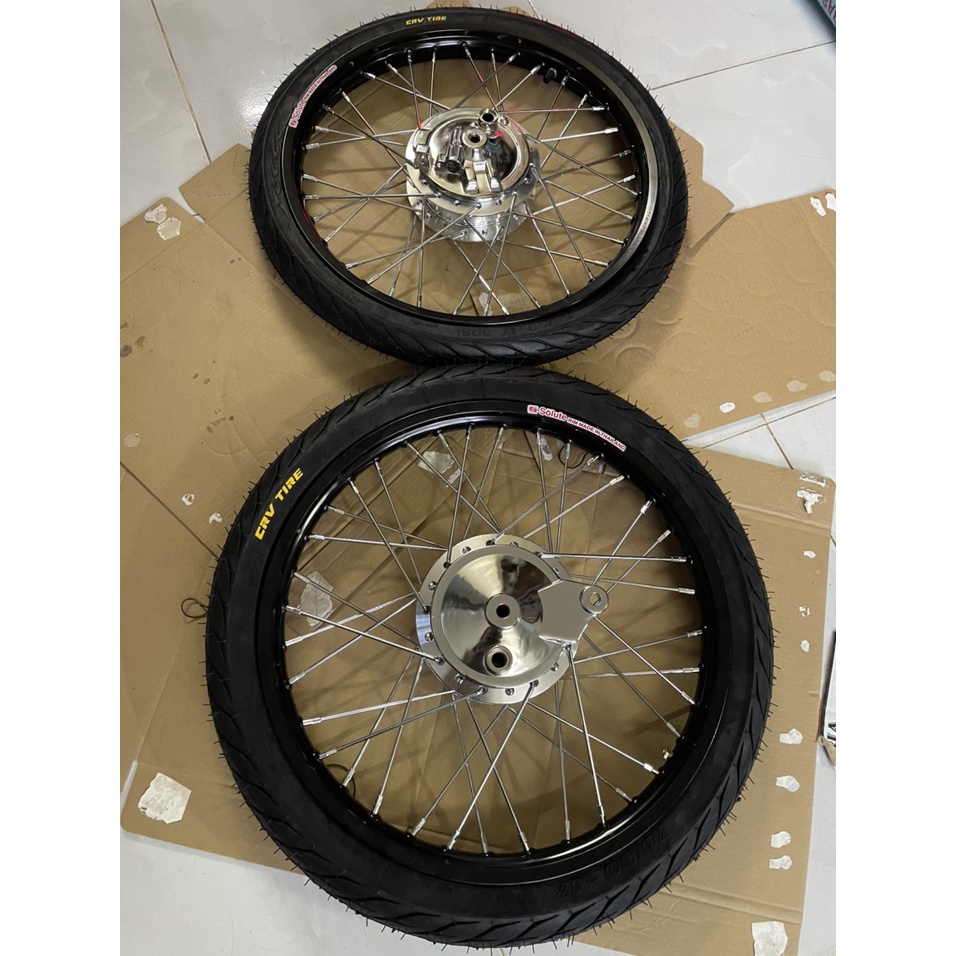 Bộ CDN dành cho wave và dream căm osaka đùm crom niềng nhôm đen solute  kèm má crom full vỏ ruột 60/90 và 70/90