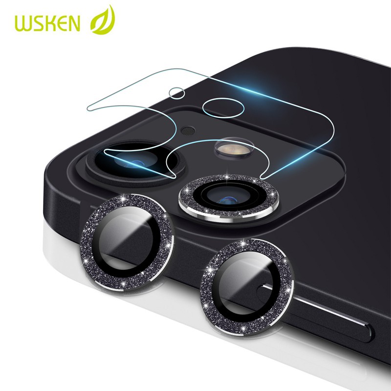 Wsken iPhone 12 /11 Glitter Camera Lens Protector Compatible for iPhone 12 Mini,Premium HD Tempered Glass Aluminum Alloy Lens Screen Cover Film Gift for girls &Women