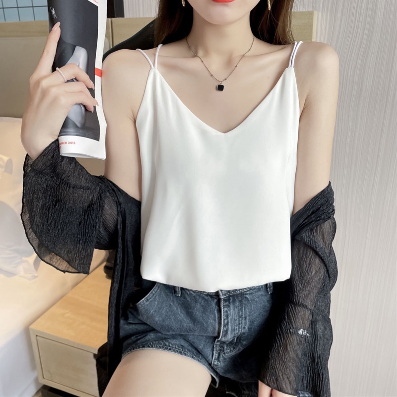 Áo Voan Trơn Dễ Thương 165044 Áo Hai Dây Hở Lưng Kiểu Dáng Đơn Giản Quyến Rũ Hợp Thời Trang