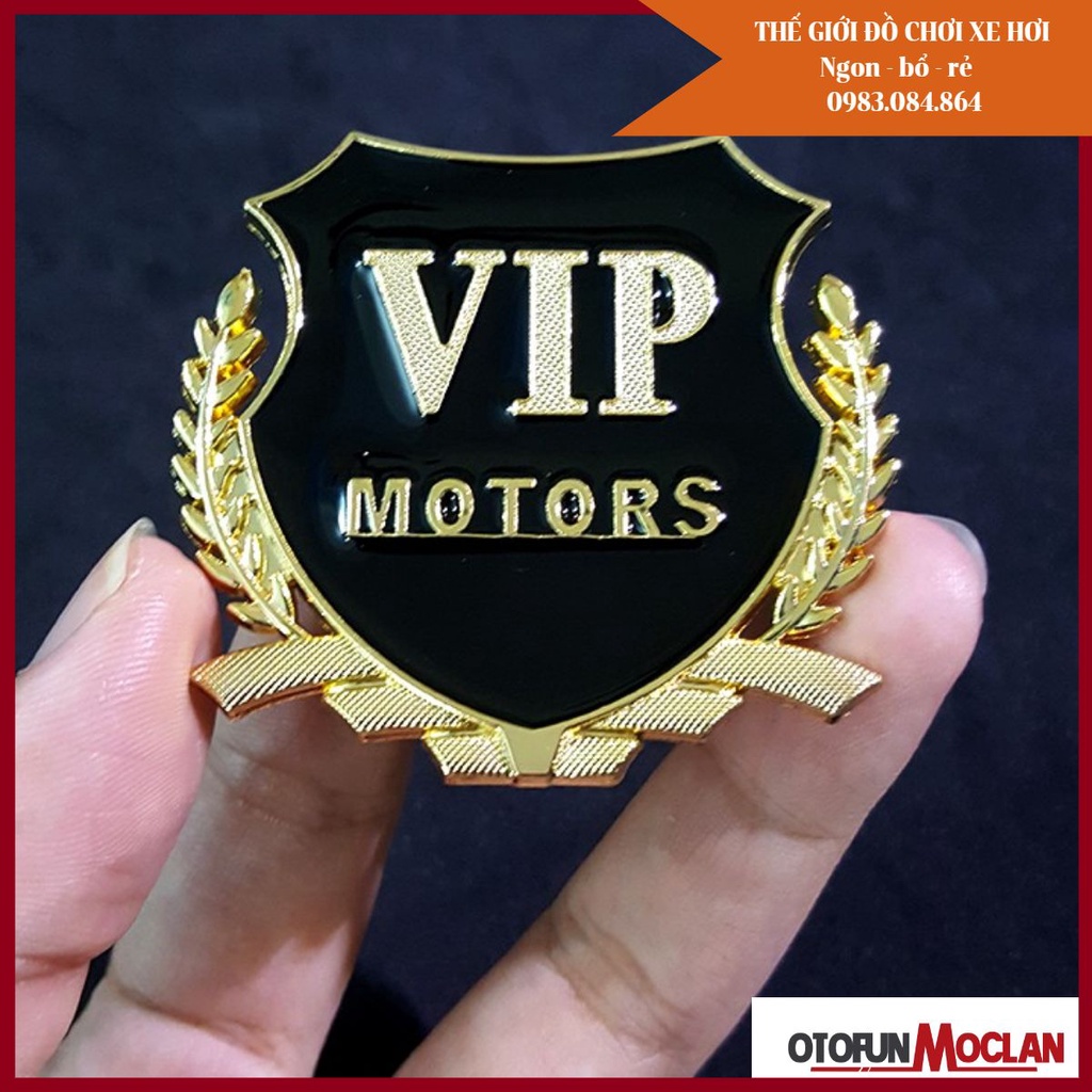 Bộ 2 miếng dán logo kim loại chữ VIP MOTOR bông lúa - trang trí ô tô